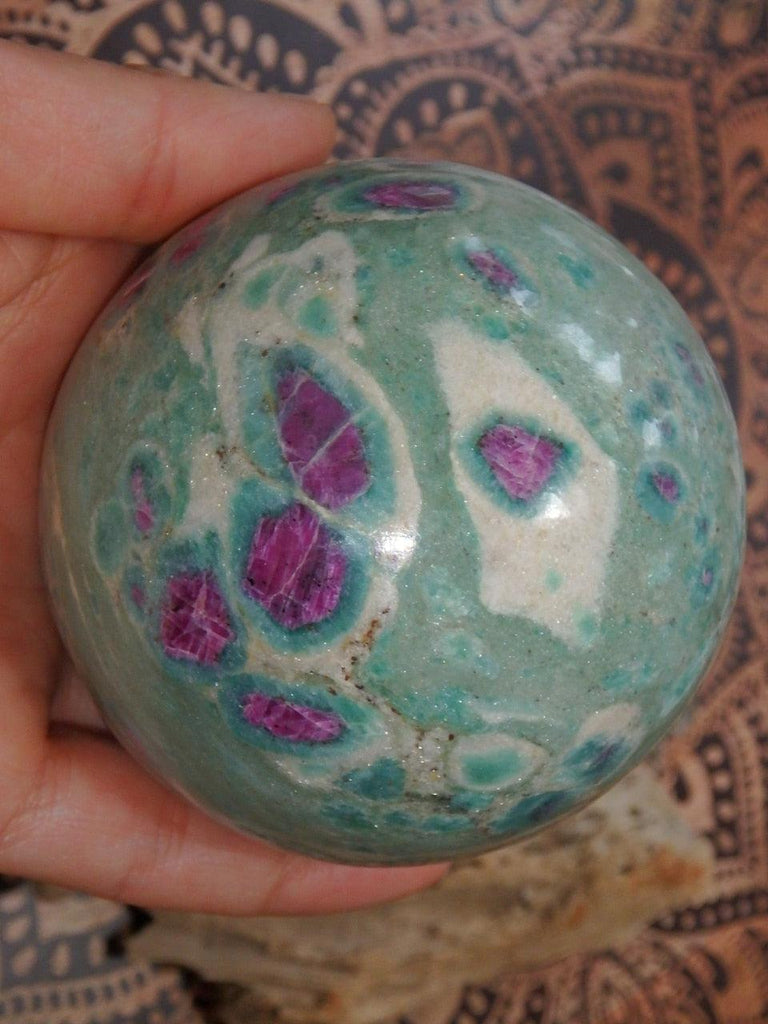 XL Fascinating Floating Orbs Ruby Fuschite Sphere Carving - Earth Family Crystals