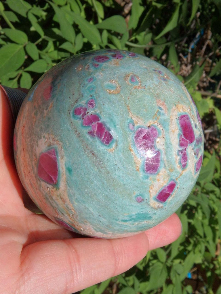 Incredible Mint Blue & Burgundy Large Ruby Fuchsite Sphere Carving - Earth Family Crystals