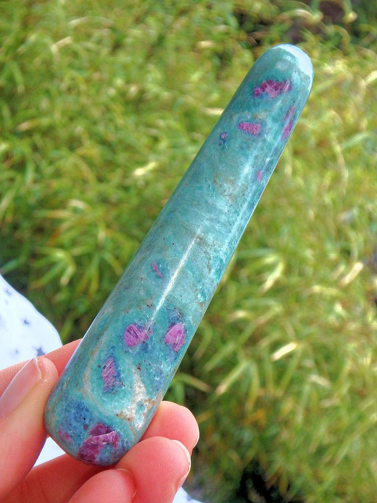 Mint Green & Lush Ruby Fuschite Wand Carving 1 - Earth Family Crystals