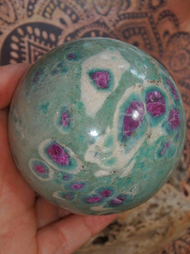 XL Fascinating Floating Orbs Ruby Fuschite Sphere Carving - Earth Family Crystals