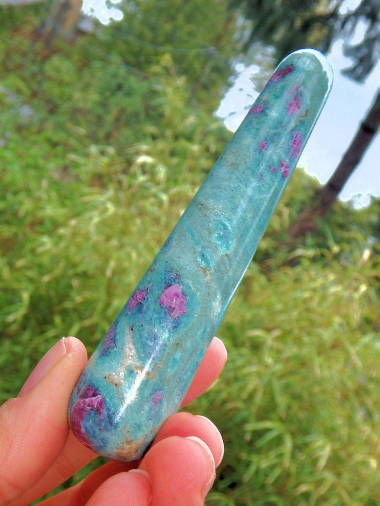 Mint Green & Lush Ruby Fuschite Wand Carving 1 - Earth Family Crystals