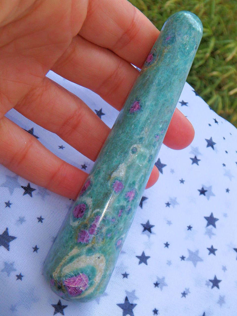 Mint Green & Lush Ruby Fuschite Wand Carving 3 - Earth Family Crystals