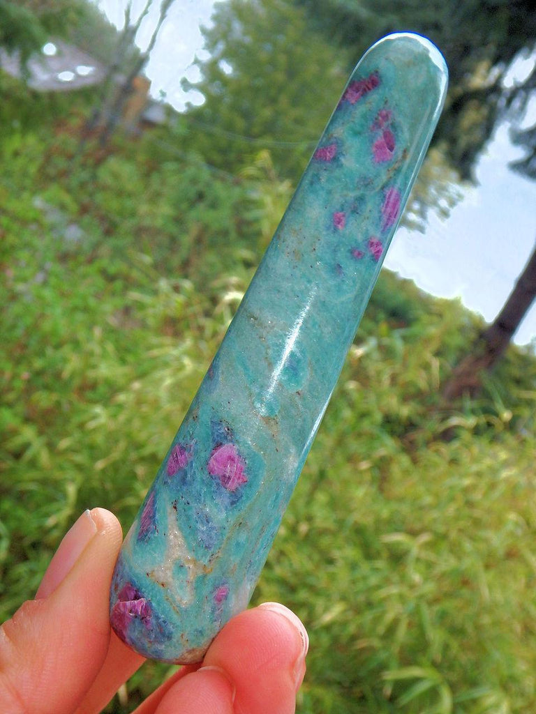 Mint Green & Lush Ruby Fuschite Wand Carving 1 - Earth Family Crystals