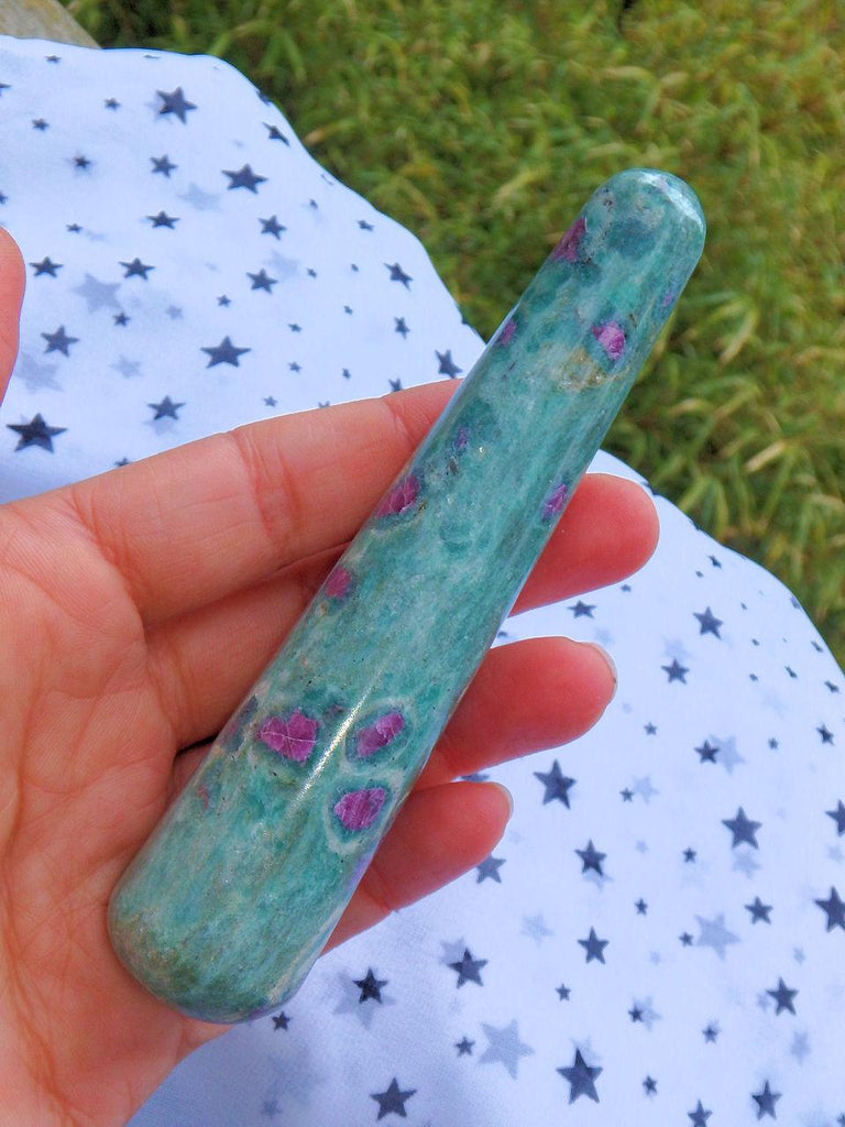 Mint Green & Lush Ruby Fuschite Wand Carving 3 - Earth Family Crystals