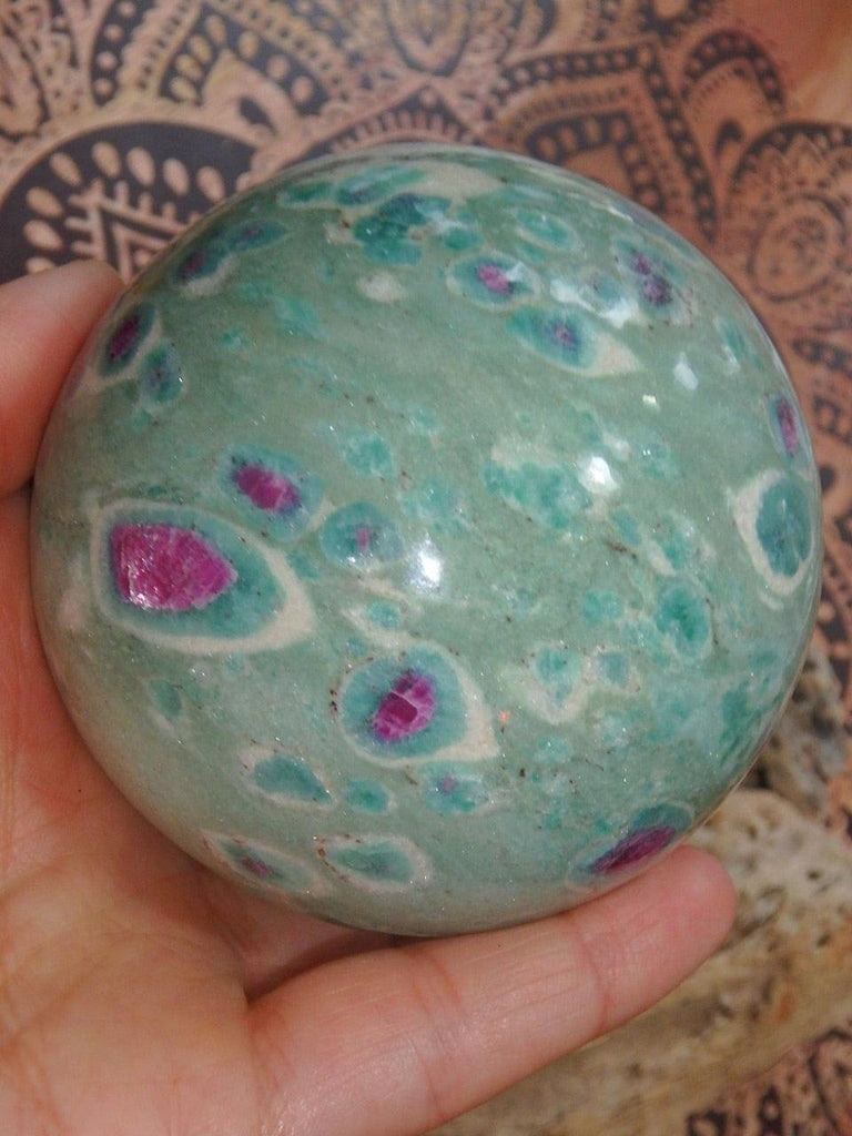XL Fascinating Floating Orbs Ruby Fuschite Sphere Carving - Earth Family Crystals