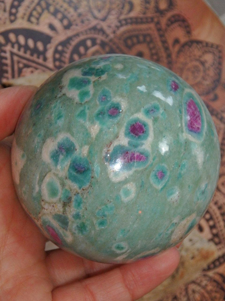 XL Fascinating Floating Orbs Ruby Fuschite Sphere Carving - Earth Family Crystals