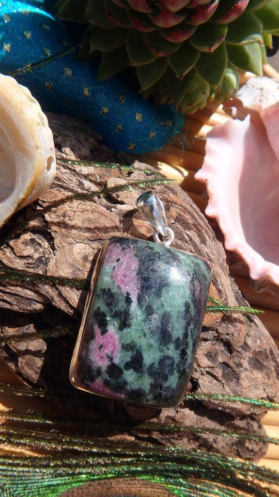 Large Ruby Zoisite Gemstone Pendant In Sterling Silver (Includes Silver Chain) - Earth Family Crystals
