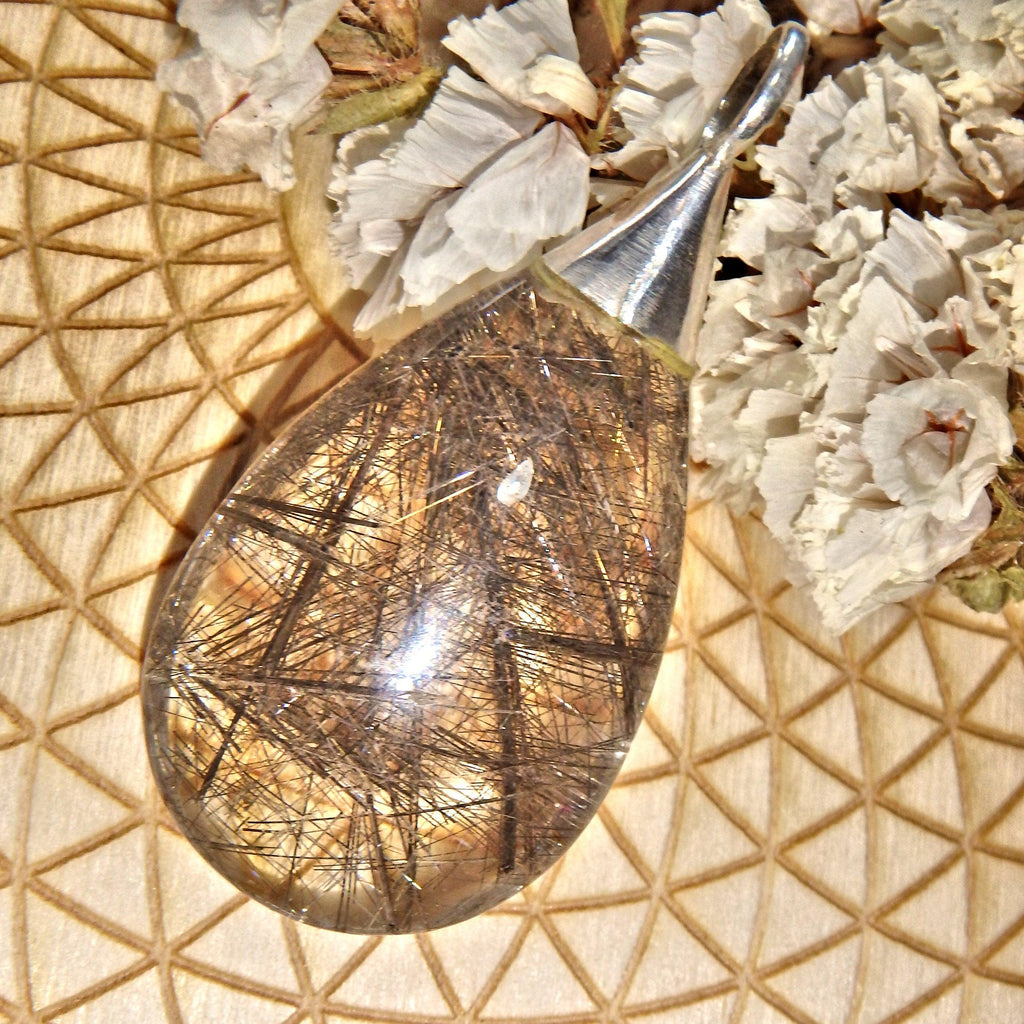 Stunning Silver Loaded Threads Rutilated Quartz Gemstone Pendant (Includes Silver Chain) - Earth Family Crystals