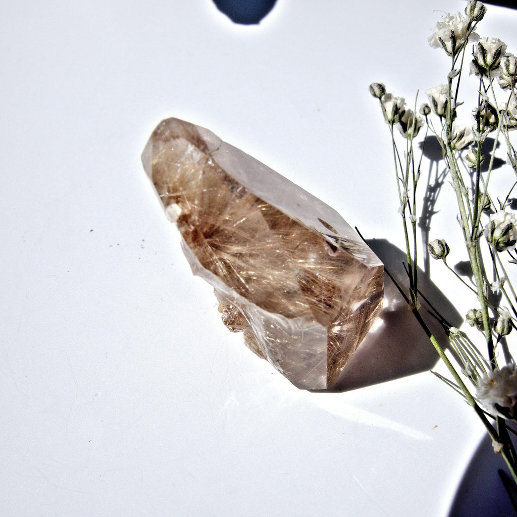 Partially Polished Rutilated Quartz Tiny Standing Specimen From Brazil - Earth Family Crystals