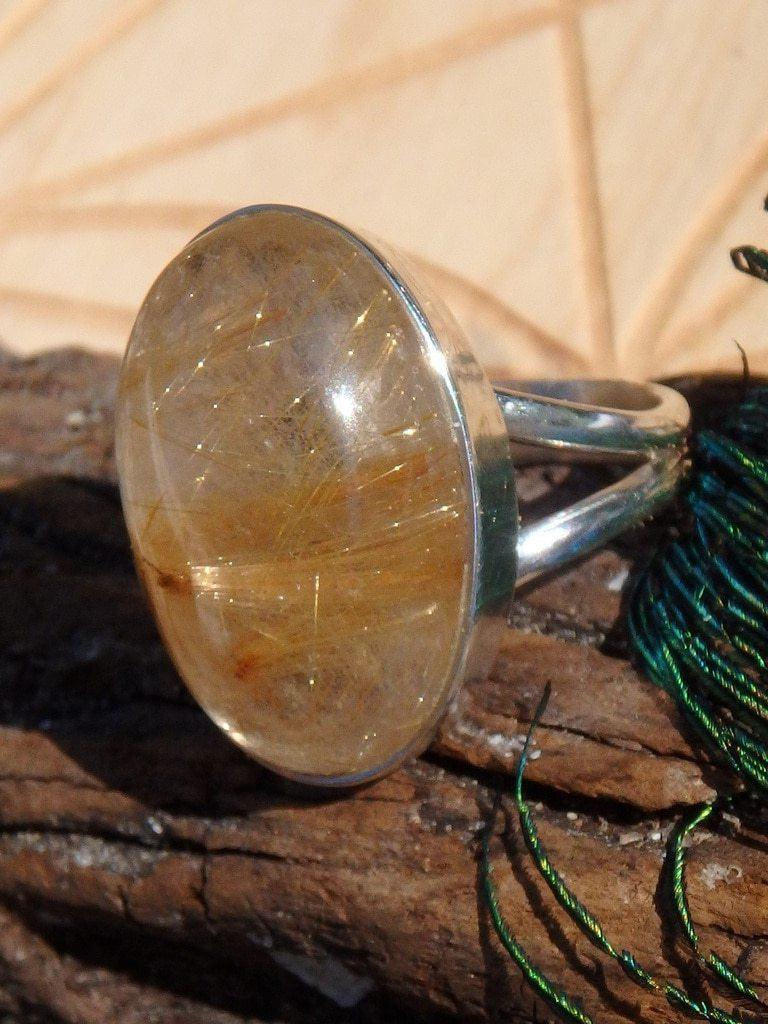 Brilliant Golden Threads Rutilated Quartz Gemstone Ring In Sterling Silver (Size 8.5) - Earth Family Crystals