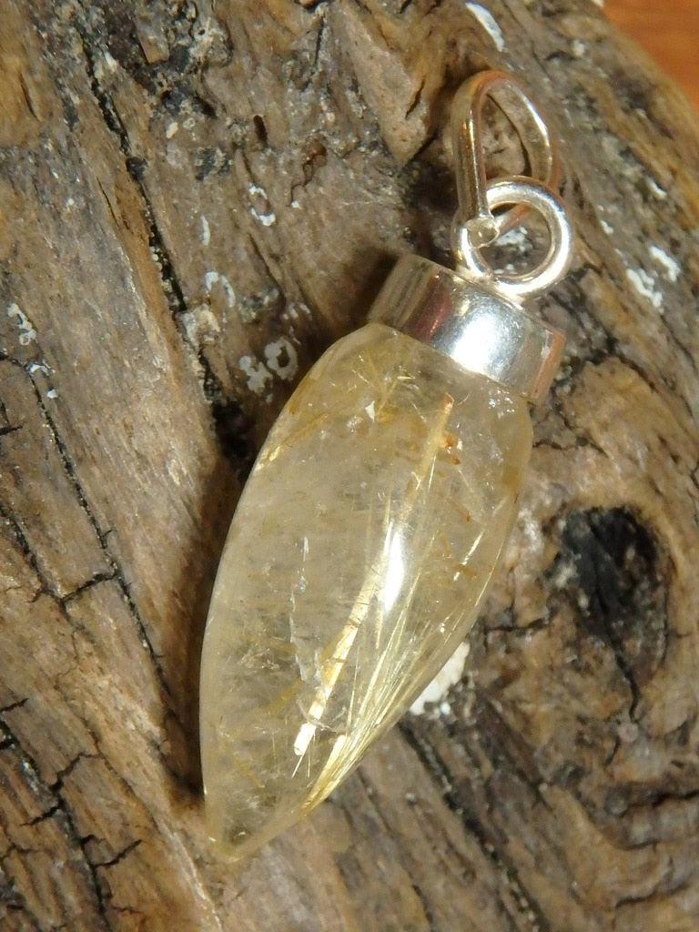Golden Rutilated Quartz Teardrop Pendant In Sterling Silver 2  (Includes Silver Chain) - Earth Family Crystals