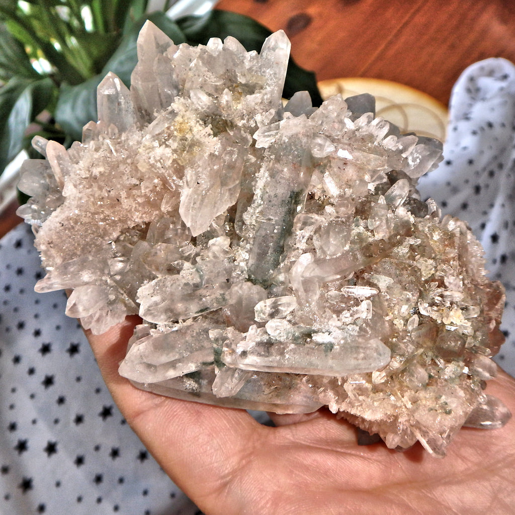 Fabulous Large Double Terminated Points Green & Pink Samadhi Himalayan Quartz Cluster - Earth Family Crystals