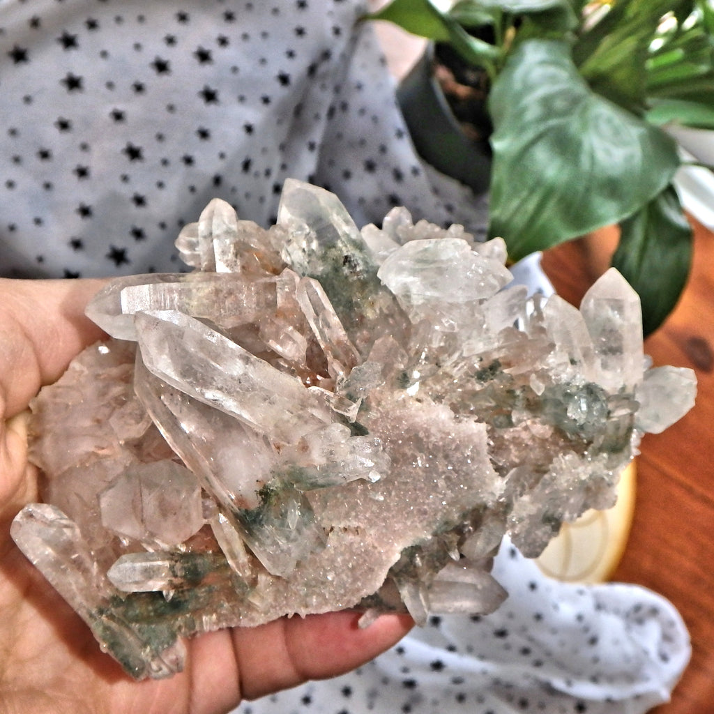 Fabulous Large Double Terminated Points Green & Pink Samadhi Himalayan Quartz Cluster - Earth Family Crystals