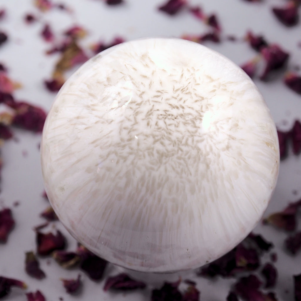Gorgeous White Sheen Large Scolecite Sphere Carving - Earth Family Crystals