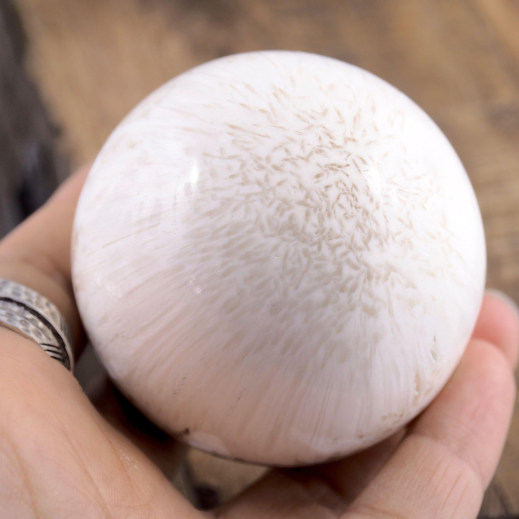 Gorgeous White Sheen Large Scolecite Sphere Carving - Earth Family Crystals