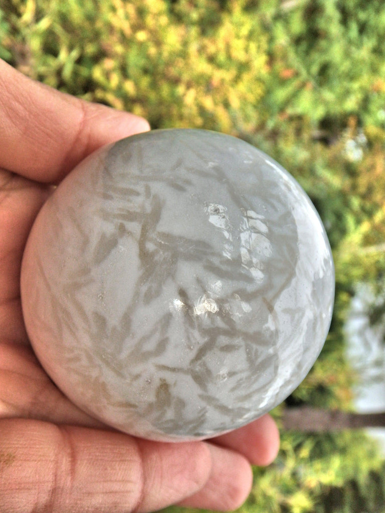 Lovely Silky Blooming Patterns White Scolecite Sphere Carving - Earth Family Crystals
