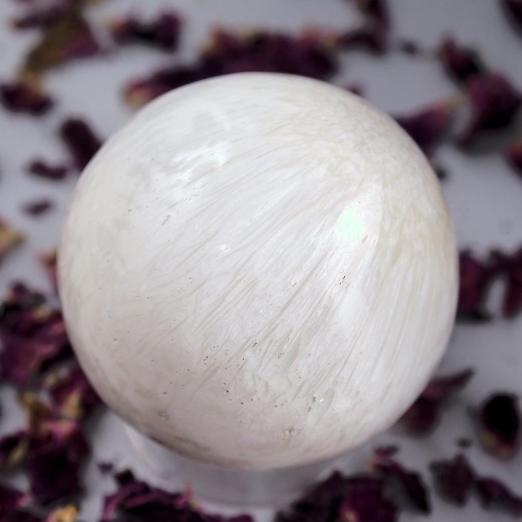 Gorgeous Flower Pattern & Sheen Scolecite Medium Sphere Carving - Earth Family Crystals