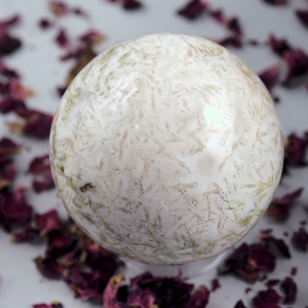 Gorgeous Double Flower Pattern Scolecite Large Sphere Carving - Earth Family Crystals