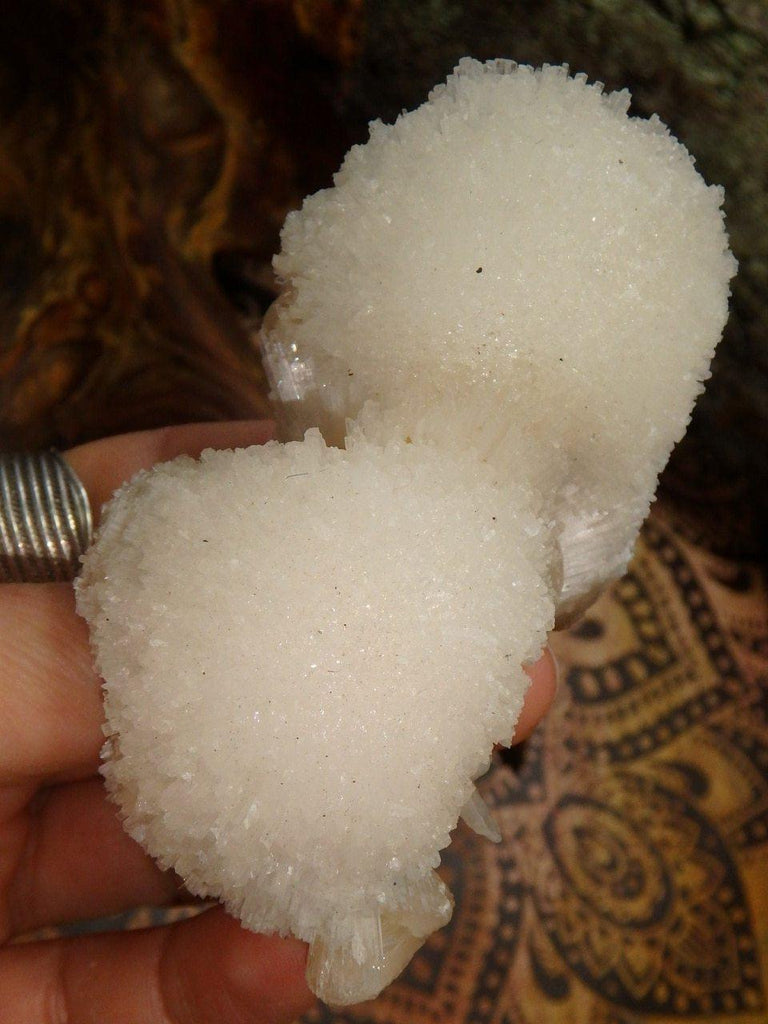 Double Puff Balls of Creamy White Scolecite & Pink Stilbite Inclusions - Earth Family Crystals