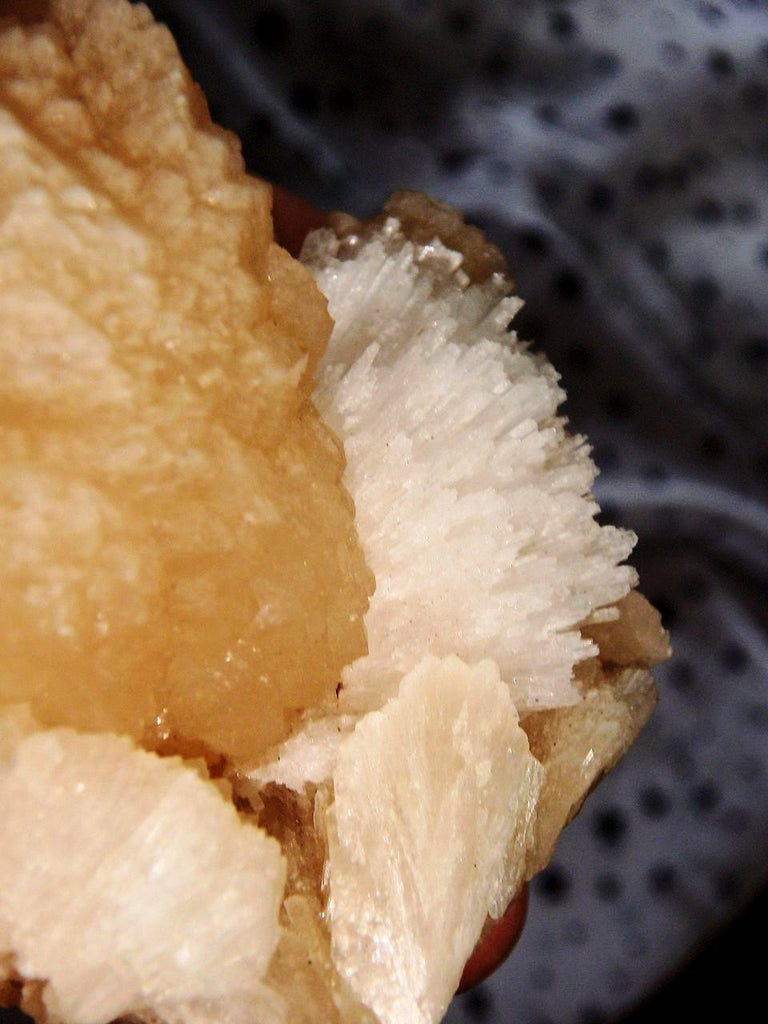 White Raw Scolecite on Pink Stilbite Cluster from India - Earth Family Crystals