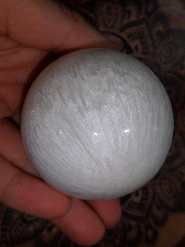 Pretty White Sheen Large Scolecite Sphere Carving - Earth Family Crystals