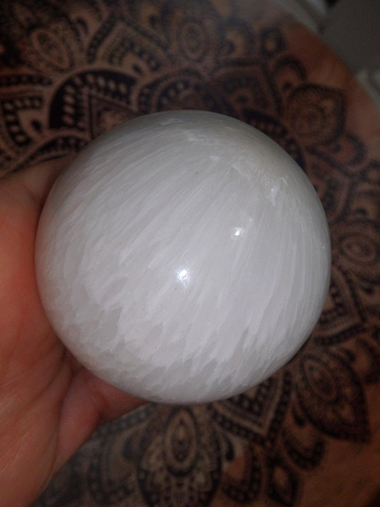 Pretty White Sheen Large Scolecite Sphere Carving - Earth Family Crystals