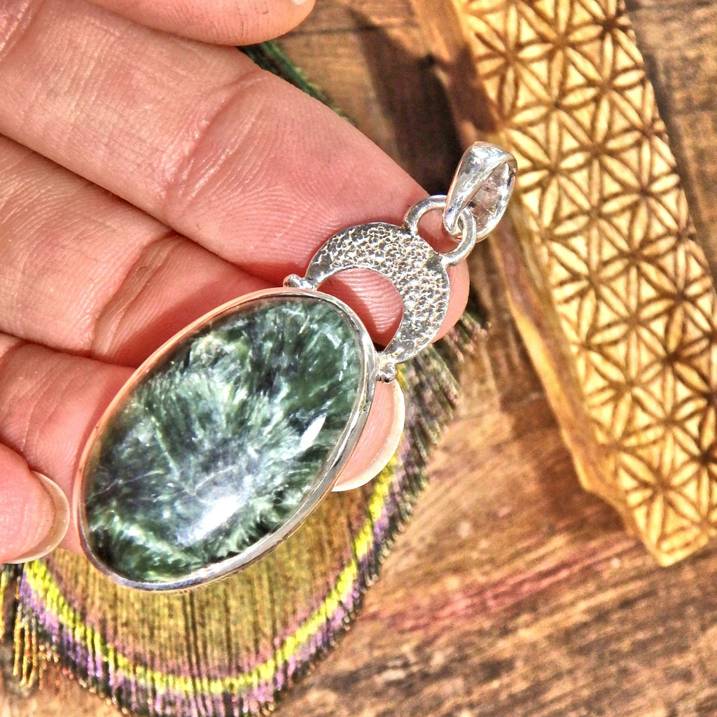 Cute Forest Green Seraphinite Pendant in Sterling Silver (Includes Silver Chain) REDUCED - Earth Family Crystals