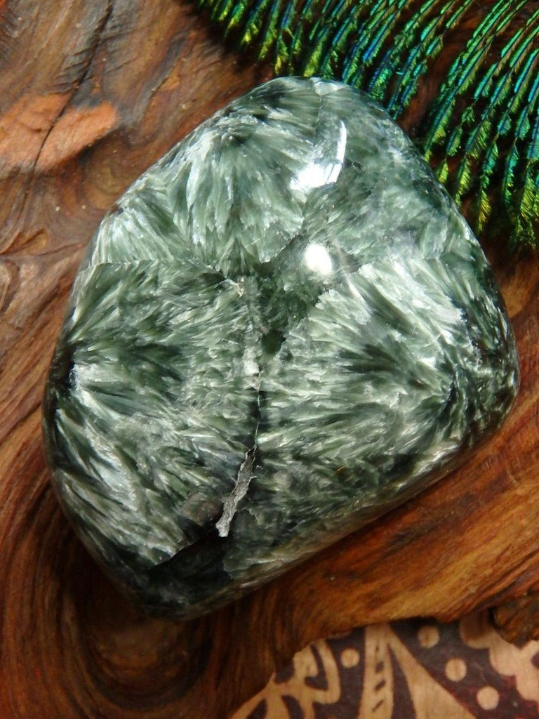 Pretty Hand Held Silvery Angel Wing & Forest Green Seraphinite Specimen - Earth Family Crystals