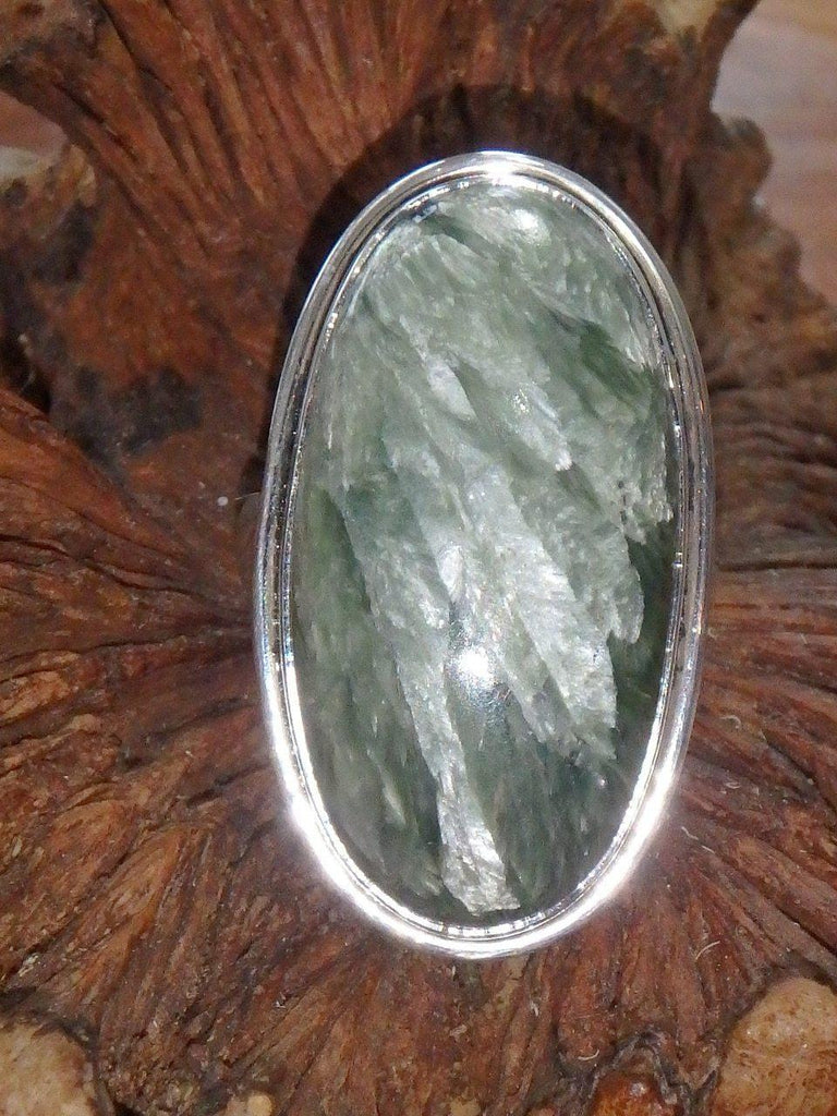 Angelic Silver Angel Wings Seraphinite Chunk Ring in Sterling Silver (Size 9) - Earth Family Crystals