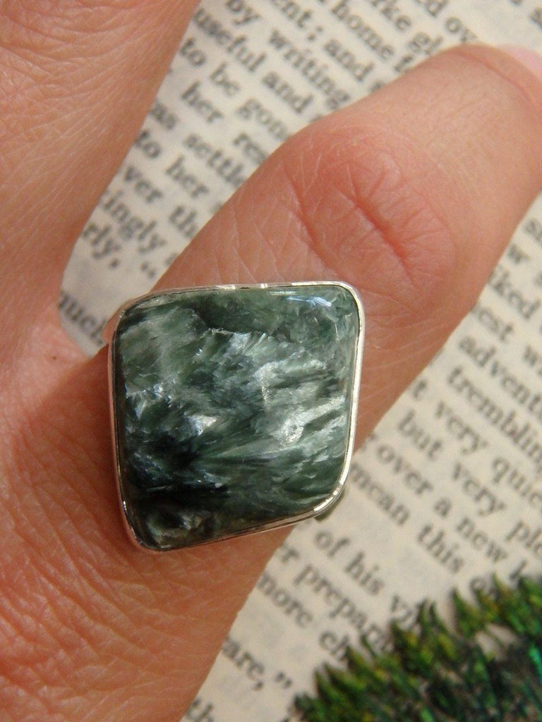 Cool Free-Form Shaped Seraphinite Ring In Sterling Silver (Size 9.5) - Earth Family Crystals
