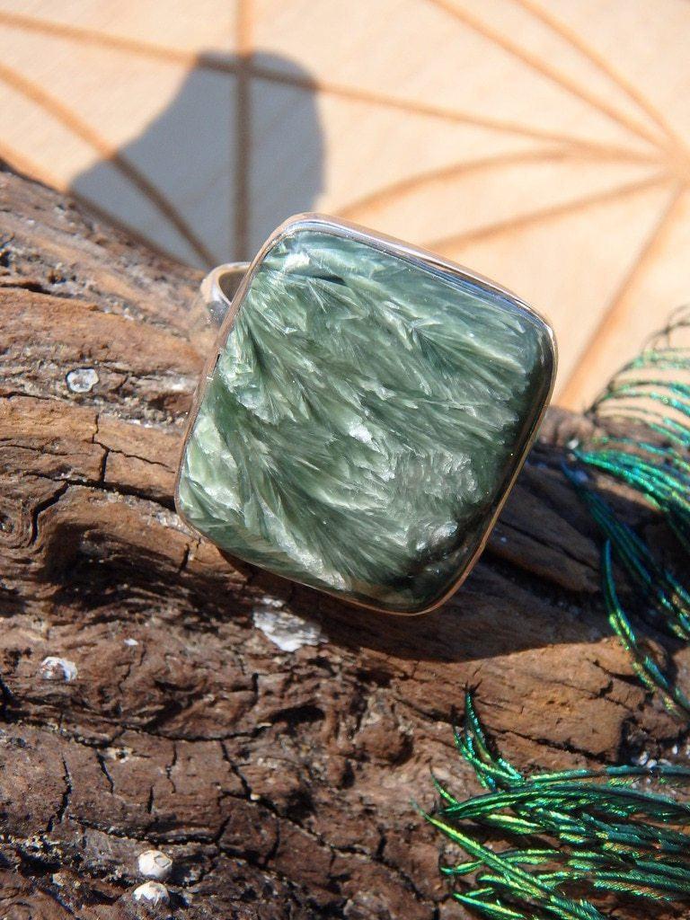 Chunky Angel Wings Seraphinite Gemstone Ring In Sterling Silver (Size 11) - Earth Family Crystals