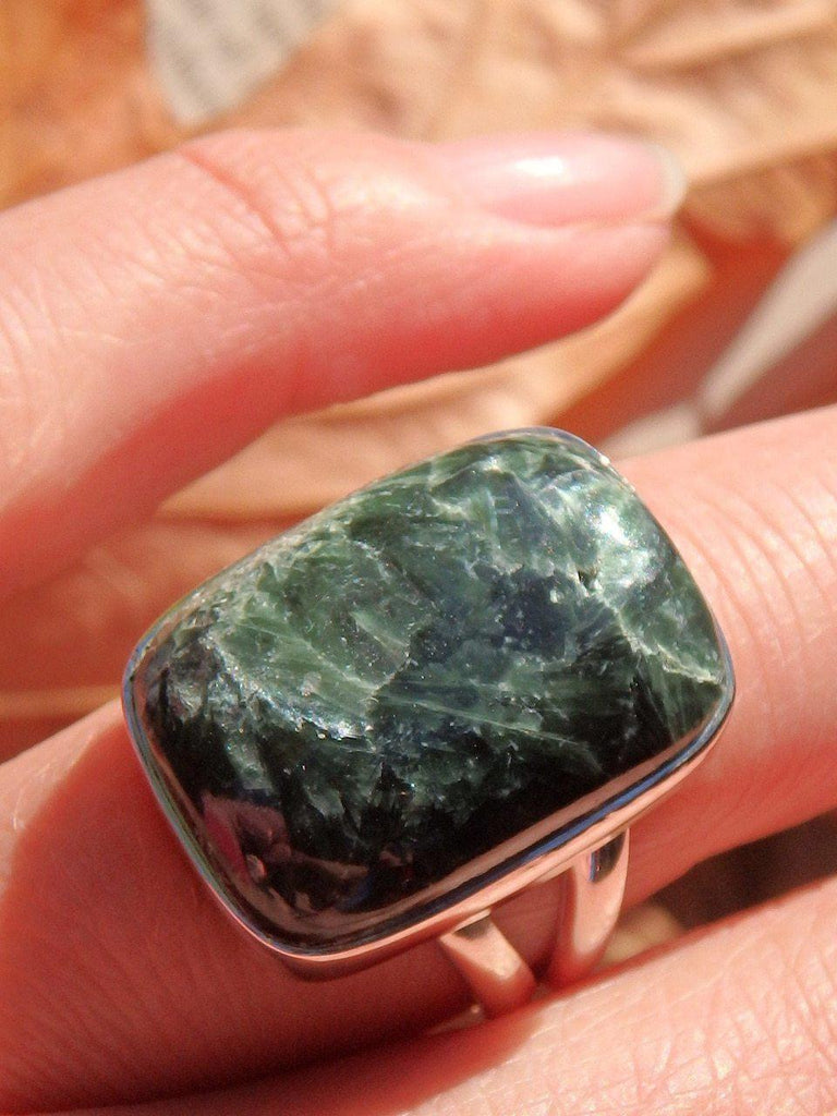 Deep Rainforest Green Seraphinite Ring In Sterling Silver (Size 8.5) - Earth Family Crystals