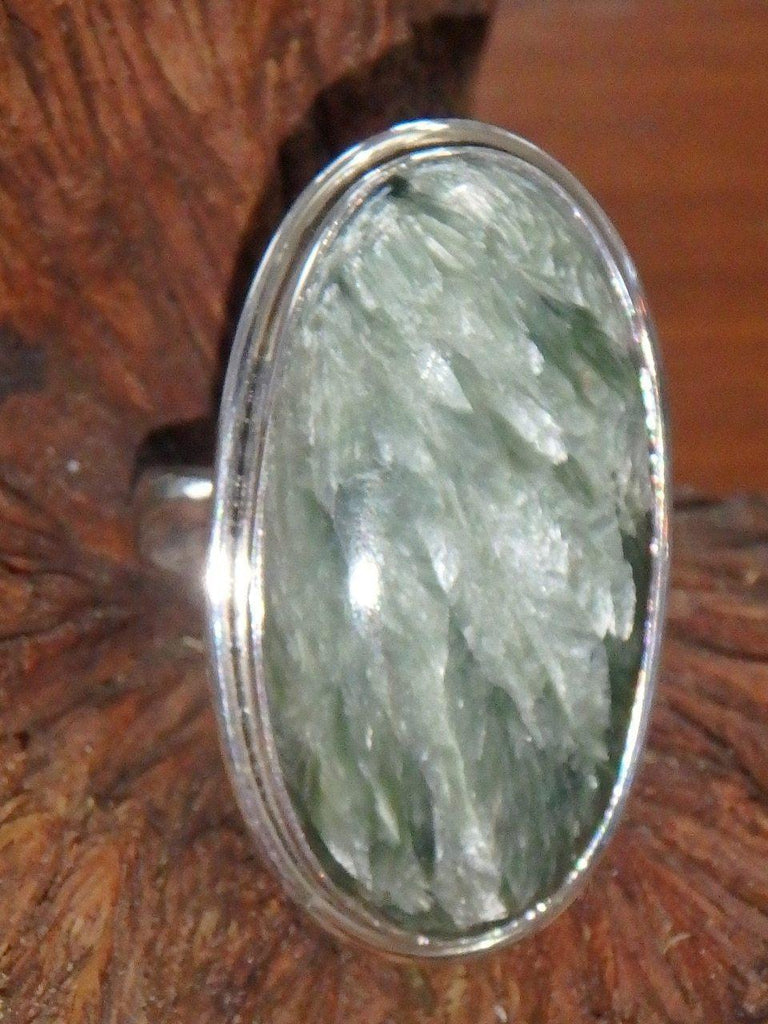 Angelic Silver Angel Wings Seraphinite Chunk Ring in Sterling Silver (Size 9) - Earth Family Crystals