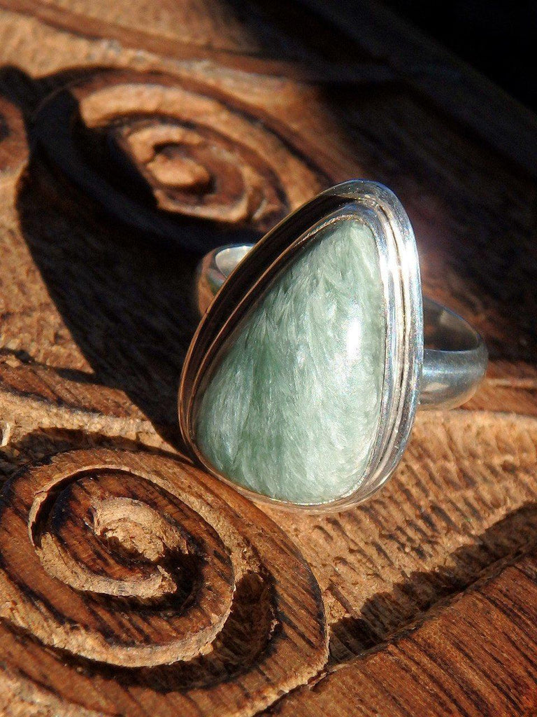 Angel Wing Seraphinite Ring in Sterling Silver (Size 6.5) - Earth Family Crystals