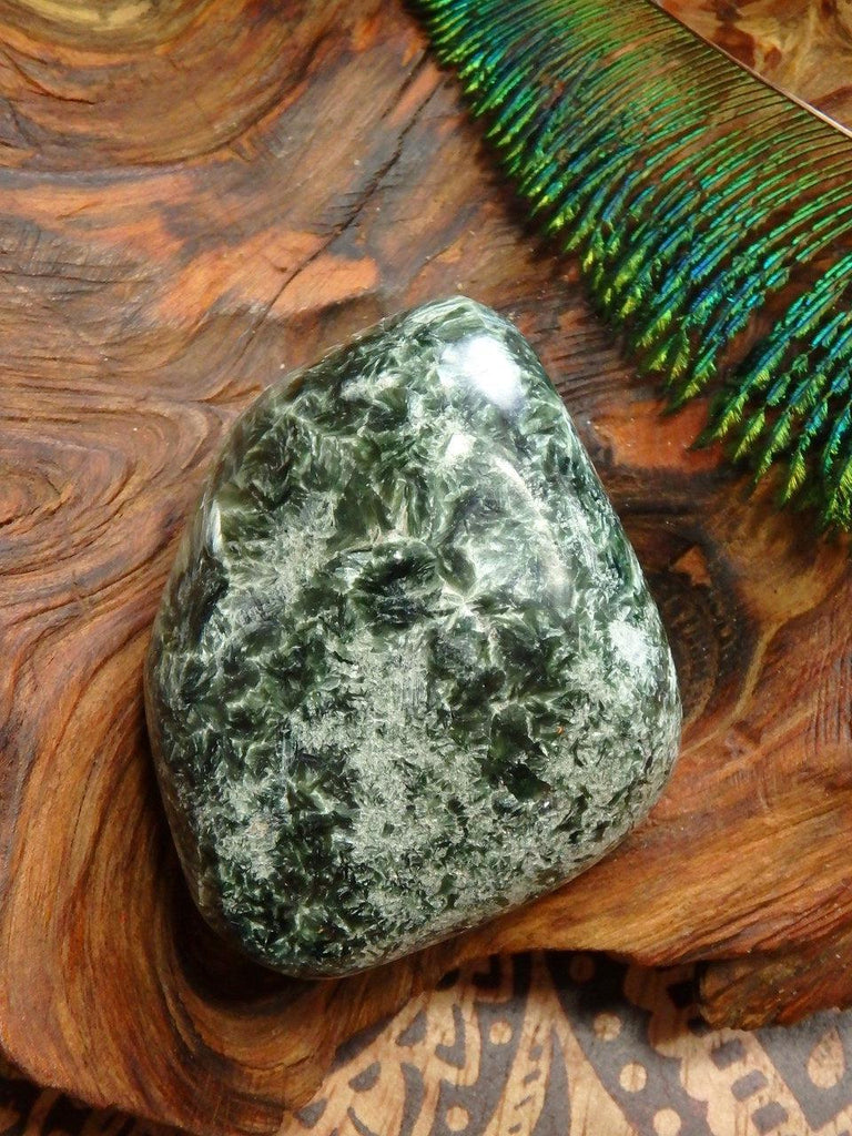 Pretty Hand Held Silvery Angel Wing & Forest Green Seraphinite Specimen - Earth Family Crystals