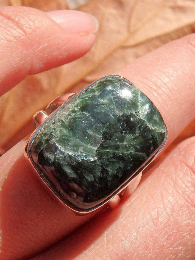 Deep Rainforest Green Seraphinite Ring In Sterling Silver (Size 8.5) - Earth Family Crystals