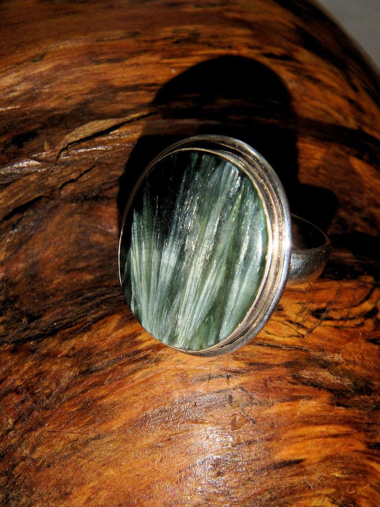 Shimmering Silver Feathers Seraphinite Ring in Sterling Silver (Size 10.5) - Earth Family Crystals