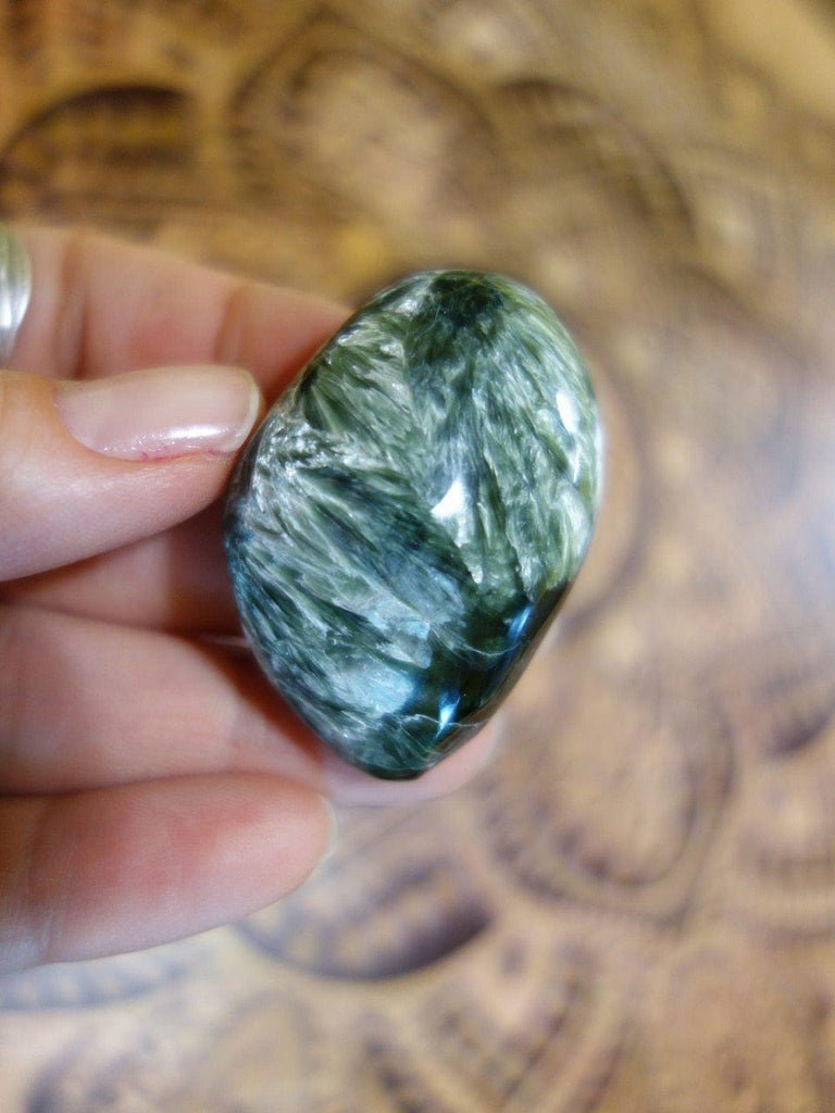 Cute Silver Angel Wings Seraphinite Palm Stone - Earth Family Crystals