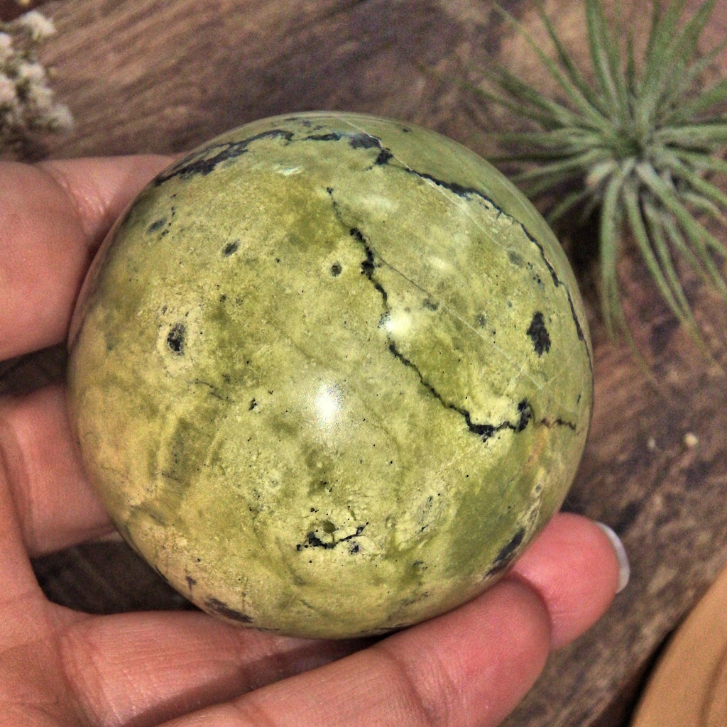 Uplifting Green Serpentine Sphere Carving Specimen1 - Earth Family Crystals
