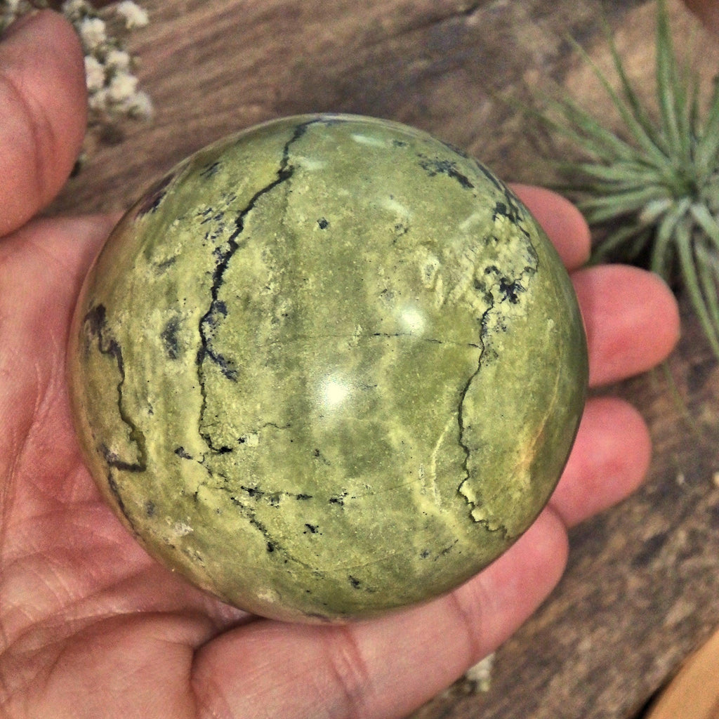 Uplifting Green Serpentine Sphere Carving Specimen1 - Earth Family Crystals