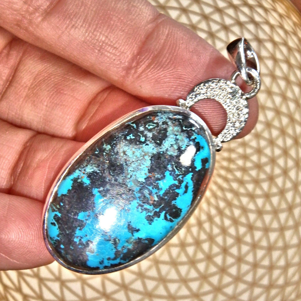 Vibrant Blue Splashes of Color Shattuckite  Pendant in Sterling Silver (Includes Silver Chain) - Earth Family Crystals