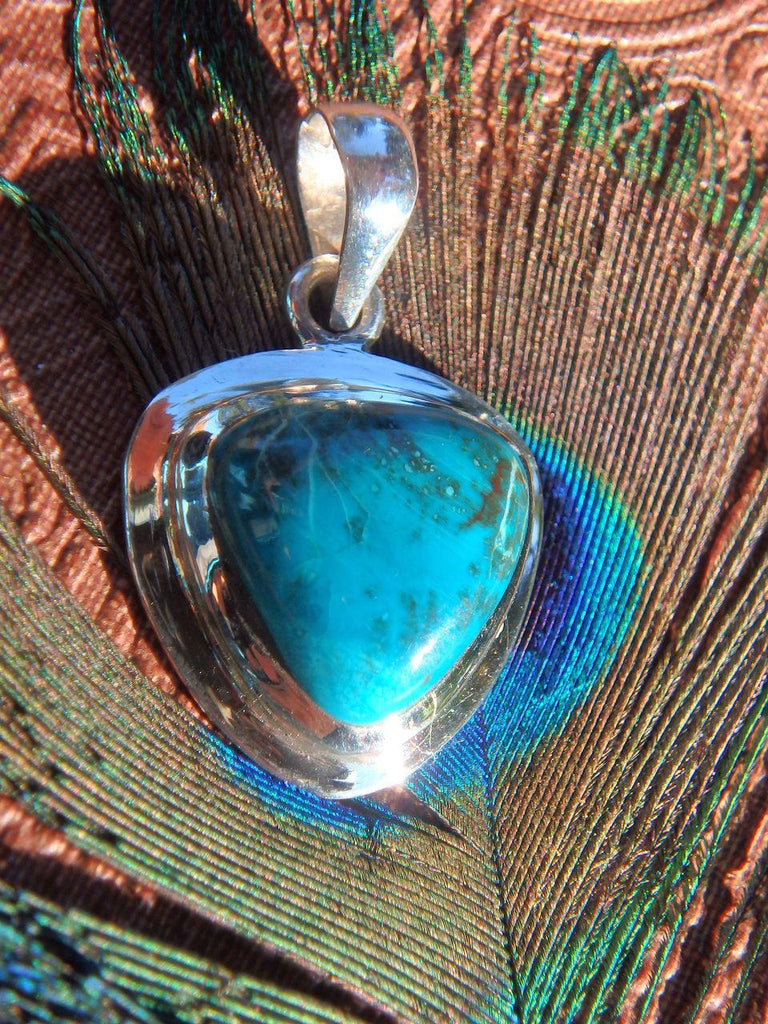 Vibrant Turquoise Blue Shattuckite Gemstone Pendant In Sterling Silver (Includes Silver Chain) - Earth Family Crystals