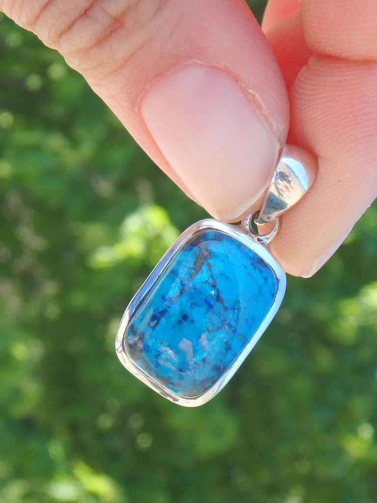 Vibrant Robin Egg Turquoise Blue Shattuckite Pendant in Sterling Silver (Includes Silver Chain) - Earth Family Crystals