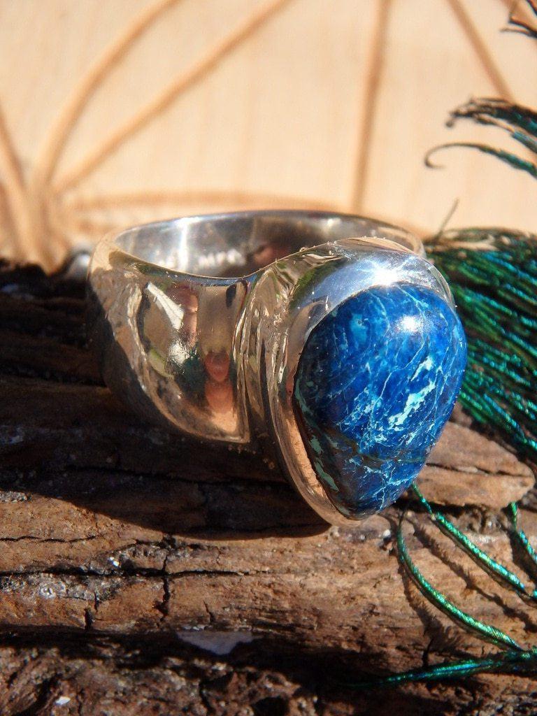 Dark Blue Shattuckite Gemstone Ring In Sterling Silver (Size 6.5) - Earth Family Crystals