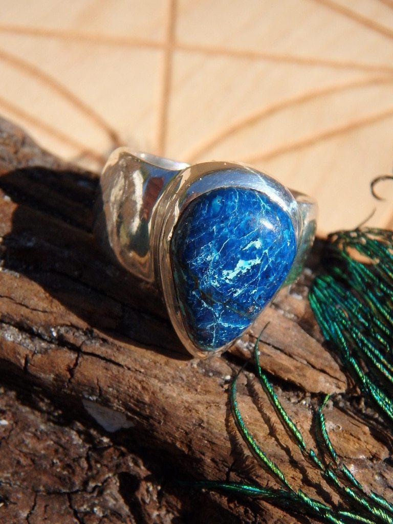 Dark Blue Shattuckite Gemstone Ring In Sterling Silver (Size 6.5) - Earth Family Crystals
