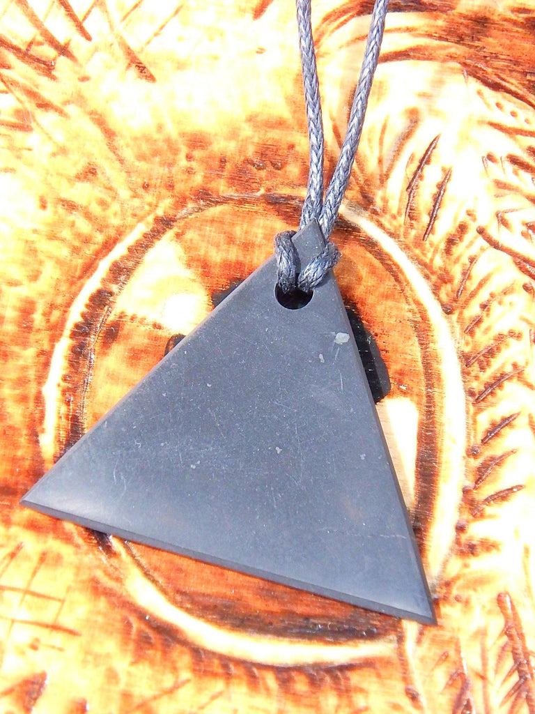 EMF Protection Shungite Triangle Pendant on Cotton Cord 2 - Earth Family Crystals