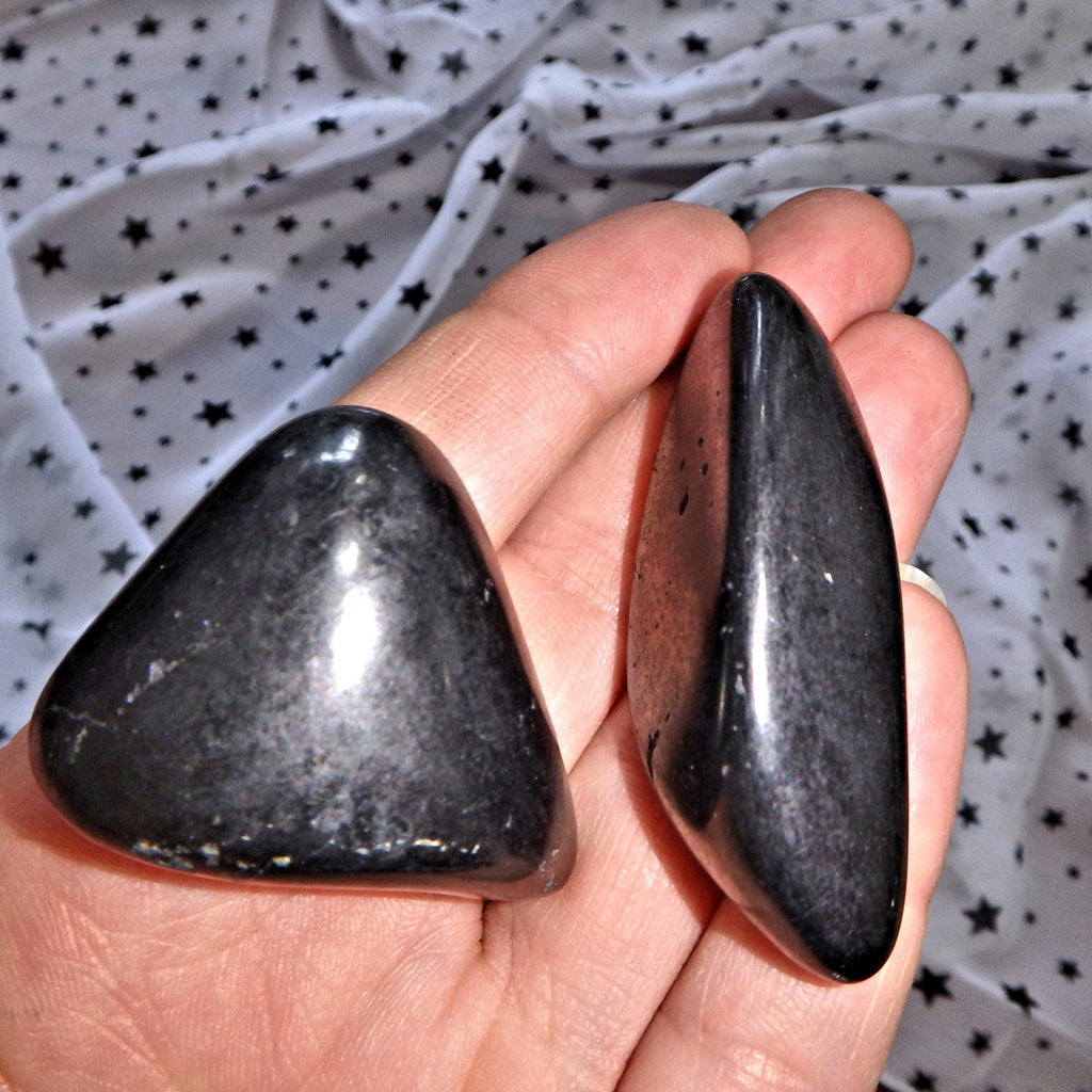 Set of 2 Polished EMF Protective Hand Held Shungite Free Form Stones - Earth Family Crystals