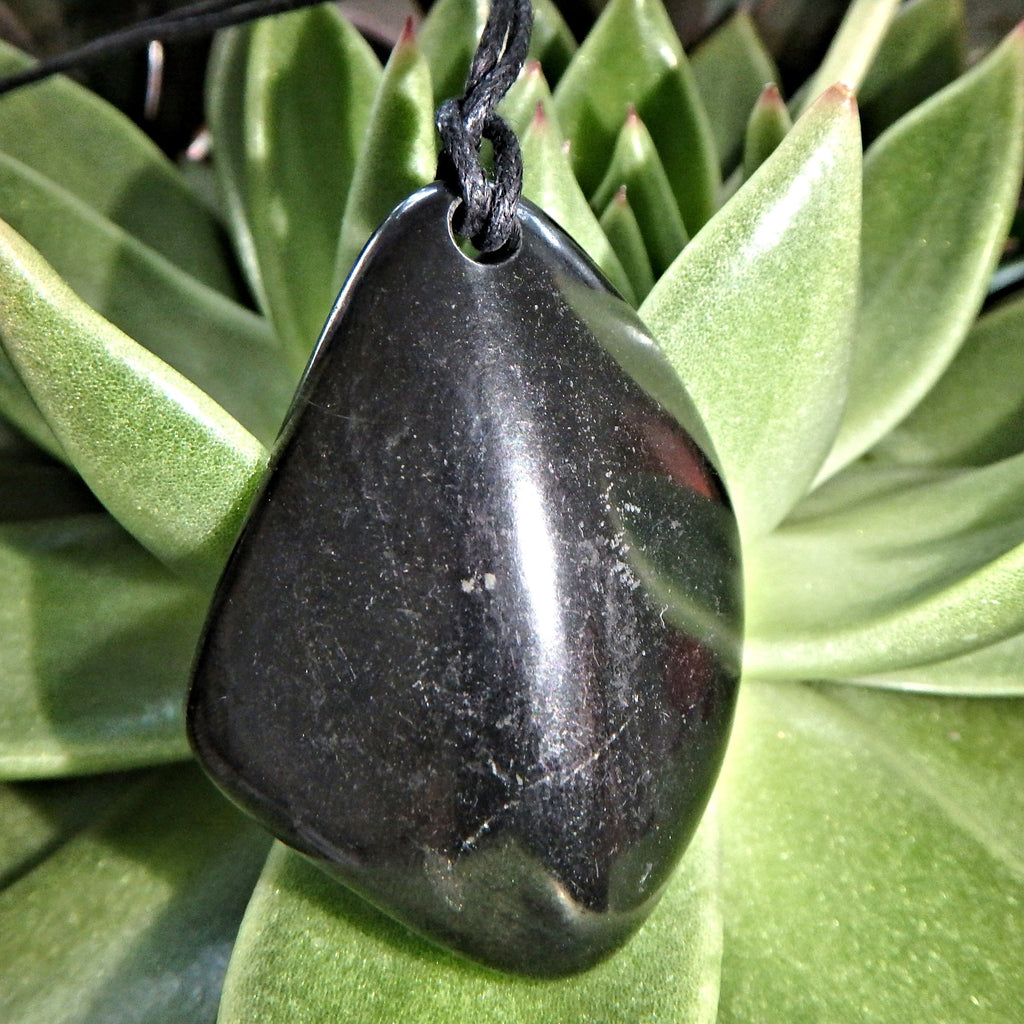 Chunky Polished Shungite EMF Protective Pendant on Cotton Cord 2 - Earth Family Crystals