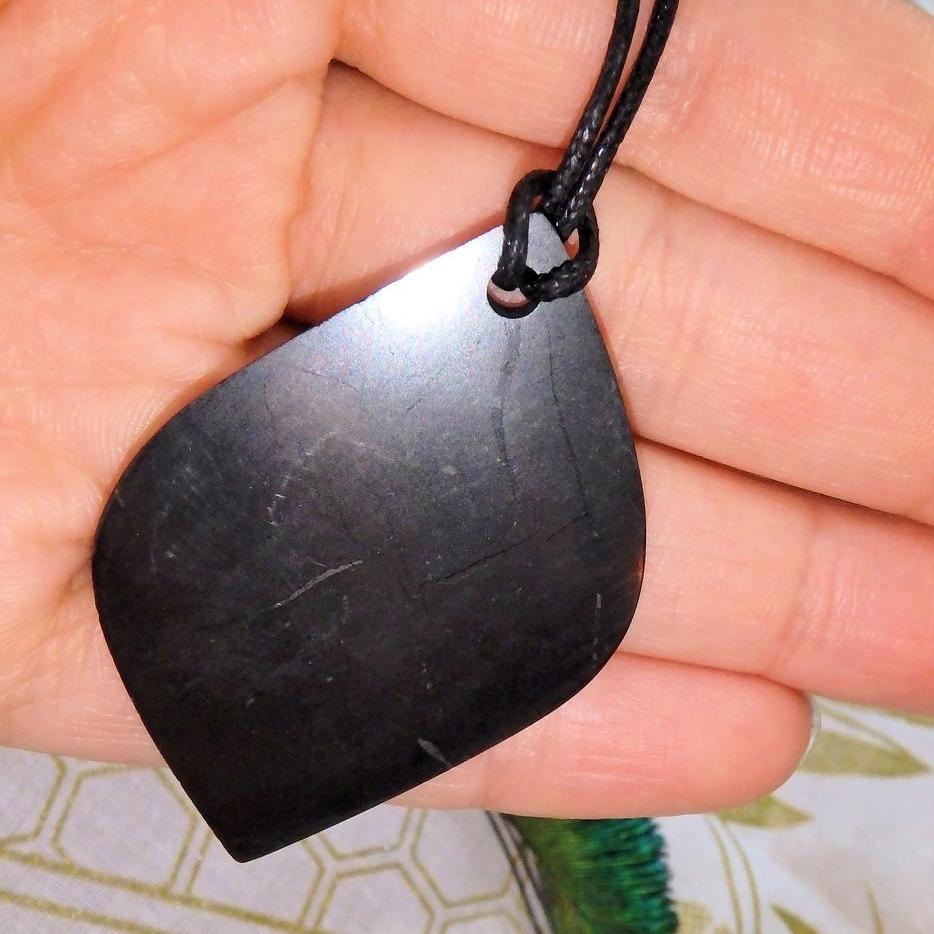 Healing EMF Protective Free Form Polished Shungite on Cotton Cord - Earth Family Crystals
