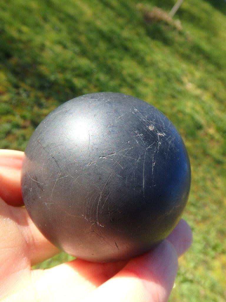Unpolished Shungite Sphere With Pyrite Veins - Earth Family Crystals